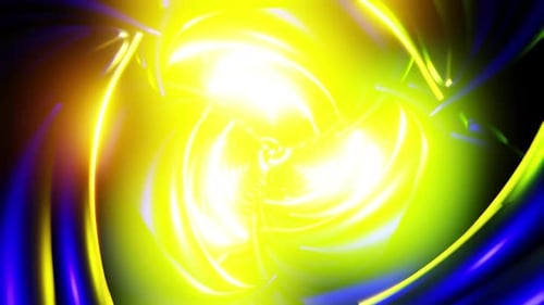 Yellow Spiral Tunnel VJ Loop with Glossy Chrome Ribbons and Pulsing Core