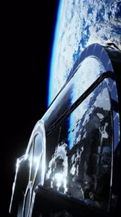 Unidentified Alien Spaceship Flying in Space Vertical