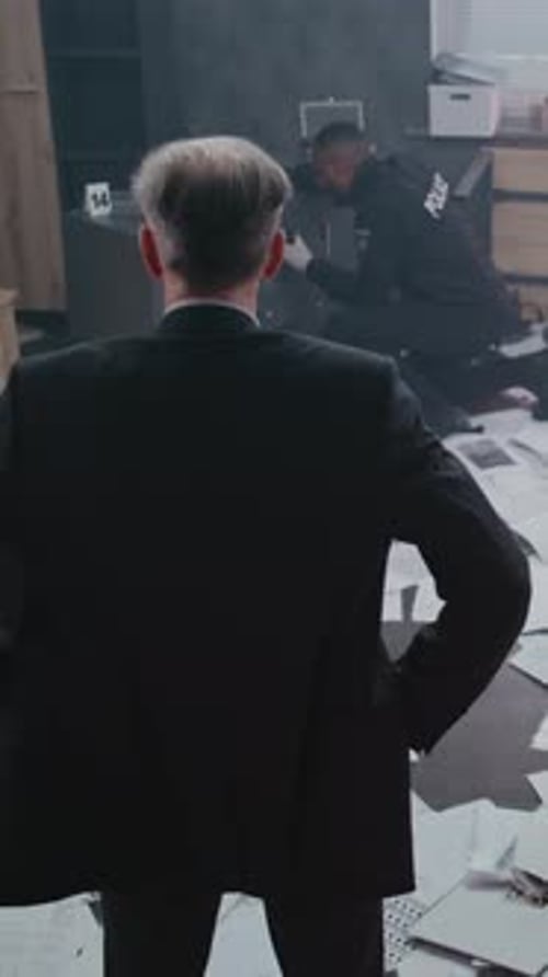 Office Robbery Case High Angle of Crime Investigation Team Working