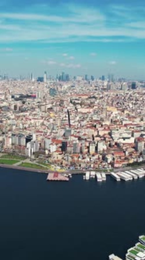Vertical Aerial View Of Istanbul City Skyline And Waterfront
