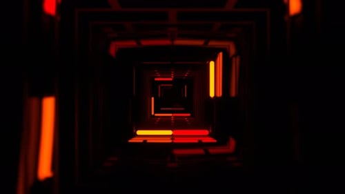 Red And Orange Dark Endless Fantasy Corridor With Flashing Neon Background Vj Loop in 4K