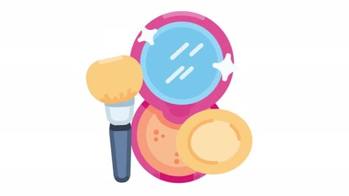 Flat Design Makeup Brush and Compact Mirror Animation