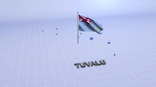 3D Tuvalu Flag Waving with Country Name Animation