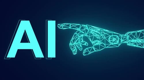 Robô de inteligência artificial tocando a mão, animação de tecnologia de IA