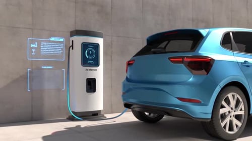 Electric Vehicle Charging at Modern Station