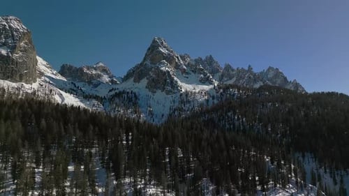 Aerial view of snow covered mountains, Italy.