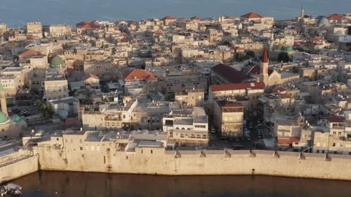 Acre, Israel, Aerial footage of the old city, the ancient port and marina