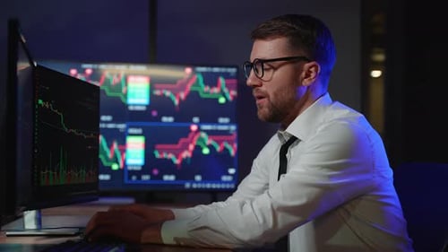 Tired Trader Take Off Glasses After a Hard Working Day on Cryptocurrency or Stock Market