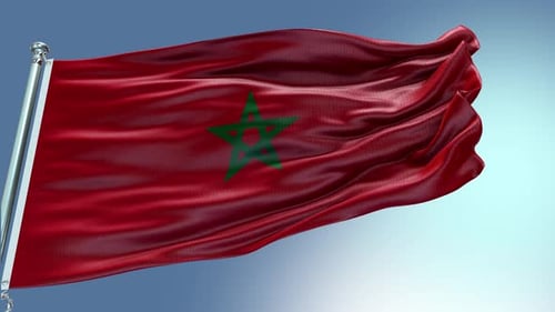Realistic Waving Moroccan Flag Against Blue Sky