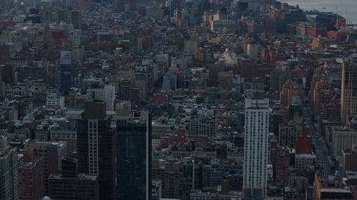Aerial View of the New York City Skyline with the One World Trade Center Prominently Featured The