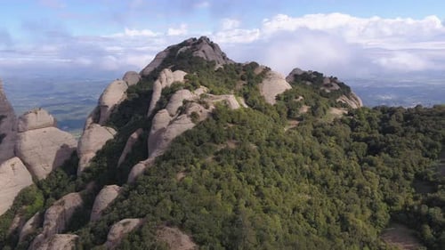 Massif of Montserrat in Catalonia, Spain. Aerial panoramic view