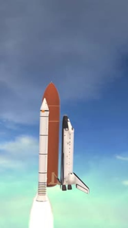 Space Shuttle Rocket Launch into Blue Sky Animation