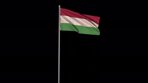 Realistic Hungary Flag Waving on Flagpole Animation