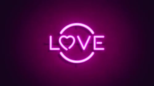 Flickering Pink Neon Love Sign on Dark Wall