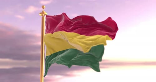 Ghana Flag Waving in Realistic 3D Animation Against a Cloudy Sky