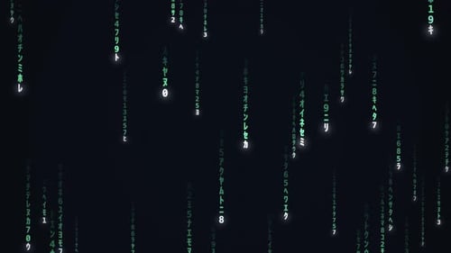 Green matrix digital code rain falling characters hacking technology background loop
