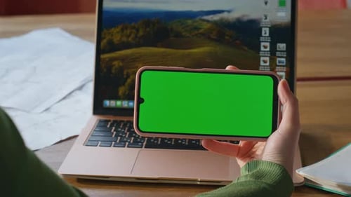 Smartphone Green Screen Mockup with Laptop Computer