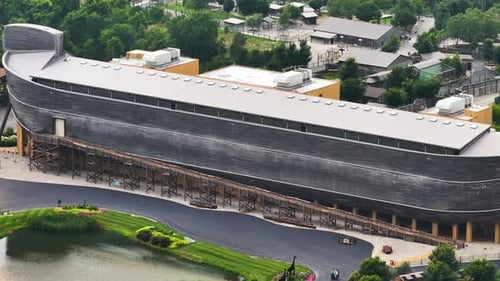 Aerial View of Noah's Ark Replica at Ark Encounter Theme Park in Williamstown Kentucky