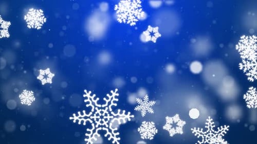 Snow Falling on Blue Sky with Blue Particles in the Winter Christmas