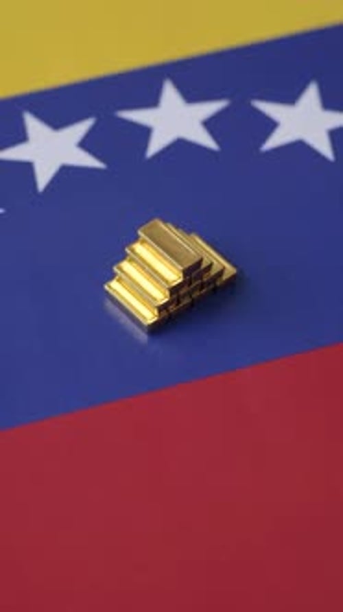 Gold Bars on Venezuela Flag Still Life