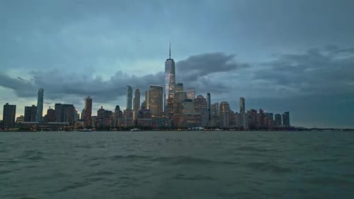 New York City Skyline at Night Drone View NYC Near Night From Drone New York City Skyline Cityscape