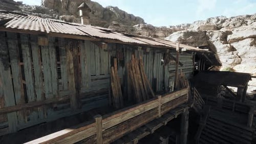 Drone Fly Through Abandoned Rustic Mining Structure