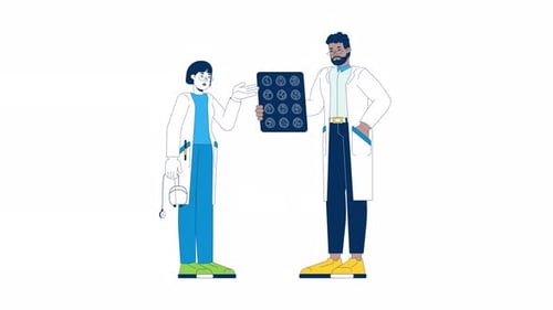 Two Doctors Reviewing Scan Results Flat Design Animation