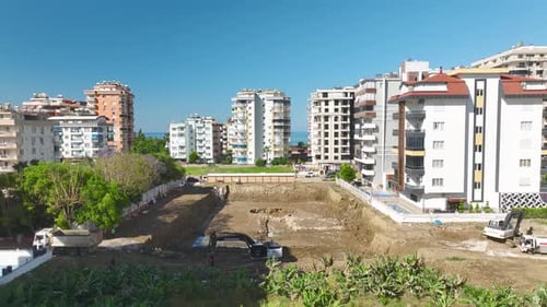 Aerial View Heavy Machinery at Construction Site