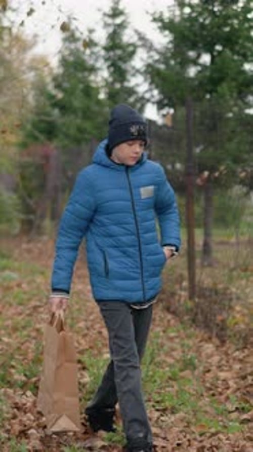 Teen Collecting Leaves in Autumnal Vertical Video