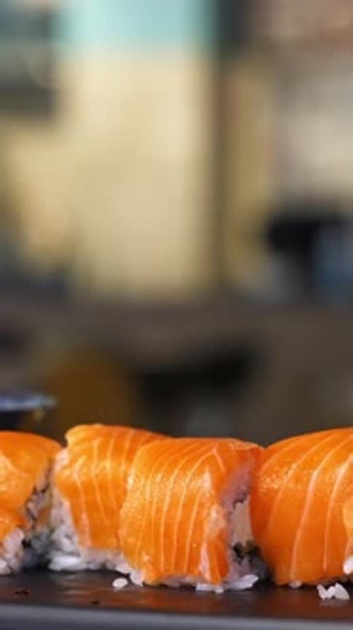Close-up of Salmon Sushi Rolls