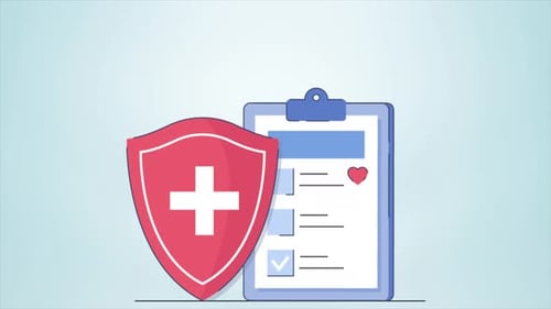 Medical Health Insurance Checklist Shield Flat Design Animation