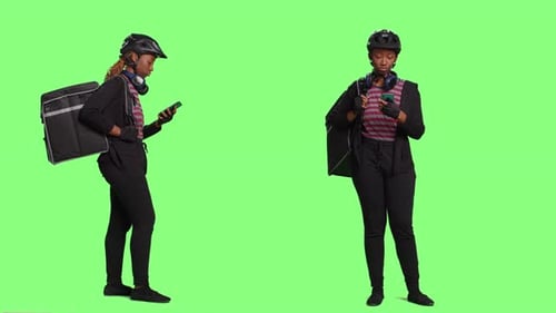 Lieferservice Kurier mit Smartphone-App und Lieferung von Lebensmittelbestellungen