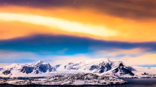 Abstract Aurora Over Snowy Mountain Range Motion Background