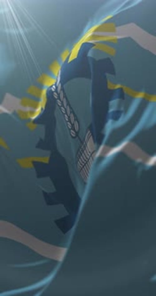 Vertical Waving Flag with Agriculture and Industrial Emblem Animation