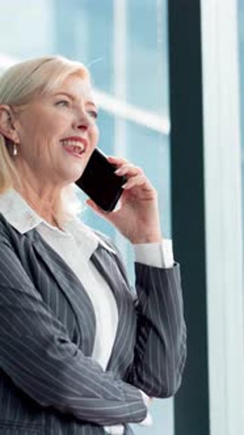 Happy, business and woman with phone call, talking and communication with network