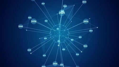Futuristic Network of Data Points with Year 2024
