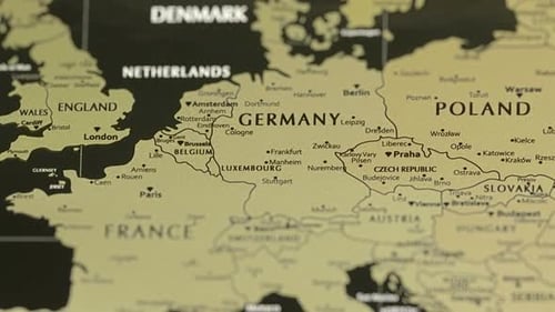 Panning Shot Across a Physical Map of Europe