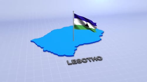 Animated 3D Map of Lesotho with Waving Flag