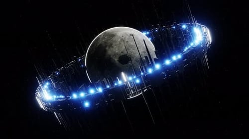 Leuchtender futuristischer Ring um den Planeten 3D-Animation