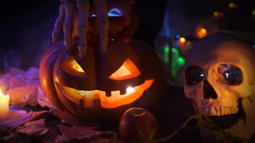 Spooky Pumpkins and Skull for Halloween