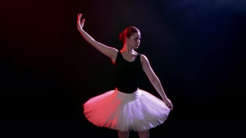 Hobby and Passion Female Ballet Dancer Dancing Alone in Darkness Portrait Beautiful and Romantic