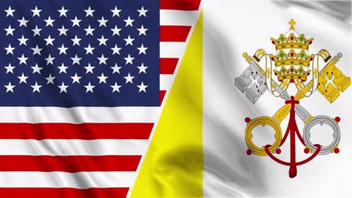 United States and Vatican City Flags Waving