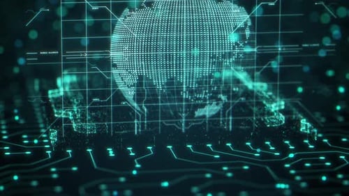 Futuristic Digital Globe and Circuit Board Technology Animation
