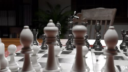 Elegant Chess Set Up on Wooden Table