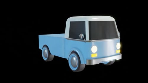 Animated 3D Blue Pickup Truck Sliding Motion