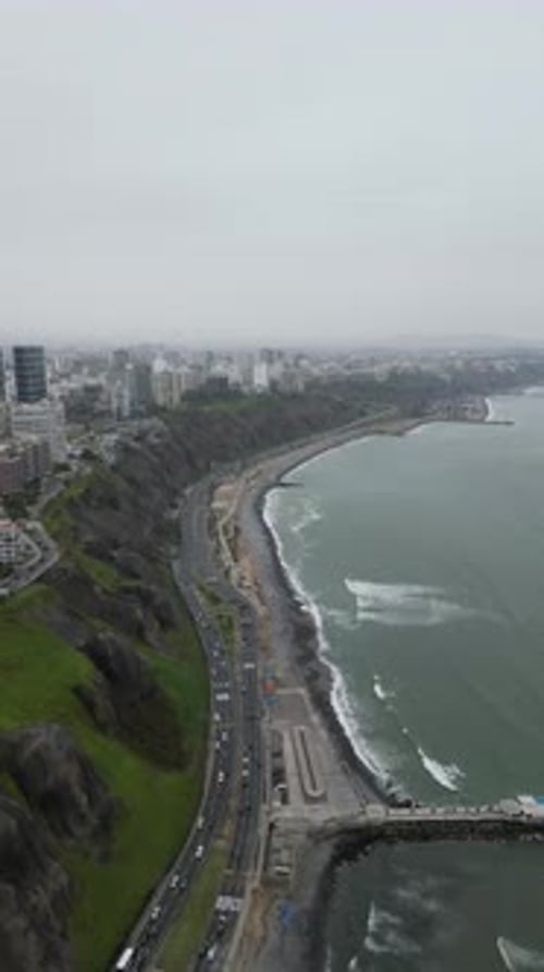 Aerial view of costa verde shore in Lima, Peru
