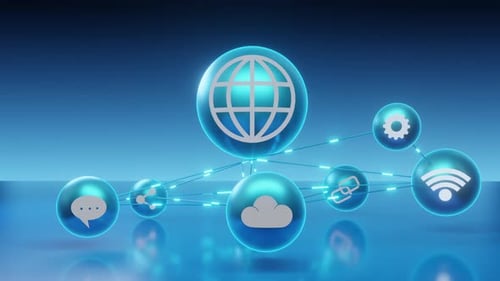 Futuristic Global Network Connection with Glowing Technology Icons