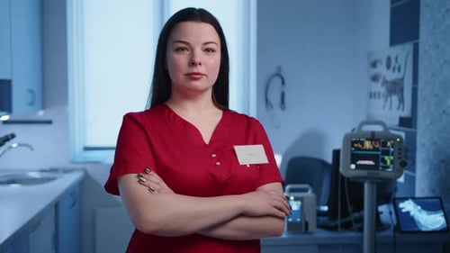 Close Up of a Female Veterinarian in a Modern Animal Hospital