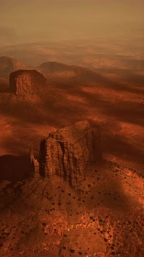 Martian Landscape at Dusk Solitary Buttes Under a Hazy Sky
