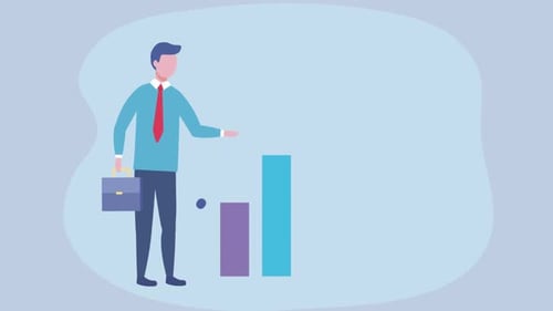 Business Man with Statistics Bar Information 4K